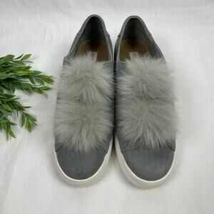 Steve Madden Bryanne Casual Platform Sneakers Fuzzy Pompom Cute Gray Size 9.5
